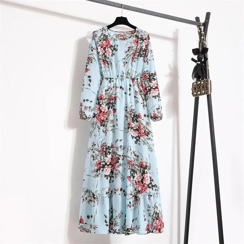Spring Bohemian Maxi Dress: Floral Beach Party O-Neck Long Mujer Vestidos