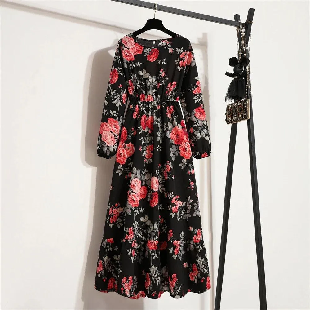 Spring Bohemian Maxi Dress: Floral Beach Party O-Neck Long Mujer Vestidos