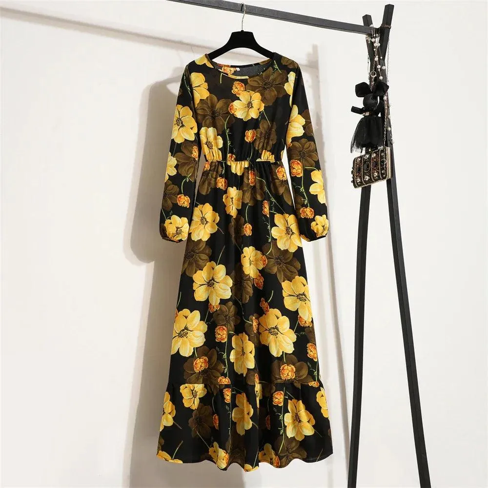 Spring Bohemian Maxi Dress: Floral Beach Party O-Neck Long Mujer Vestidos