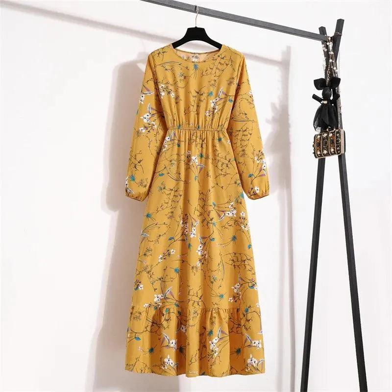 Spring Bohemian Maxi Dress: Floral Beach Party O-Neck Long Mujer Vestidos