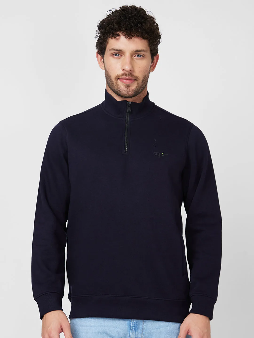 Spykar High Neck Full Sleeve Blue Sweatshirt For Men