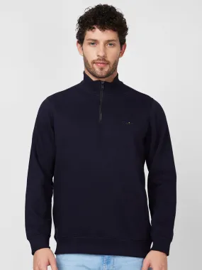 Spykar High Neck Full Sleeve Blue Sweatshirt For Men
