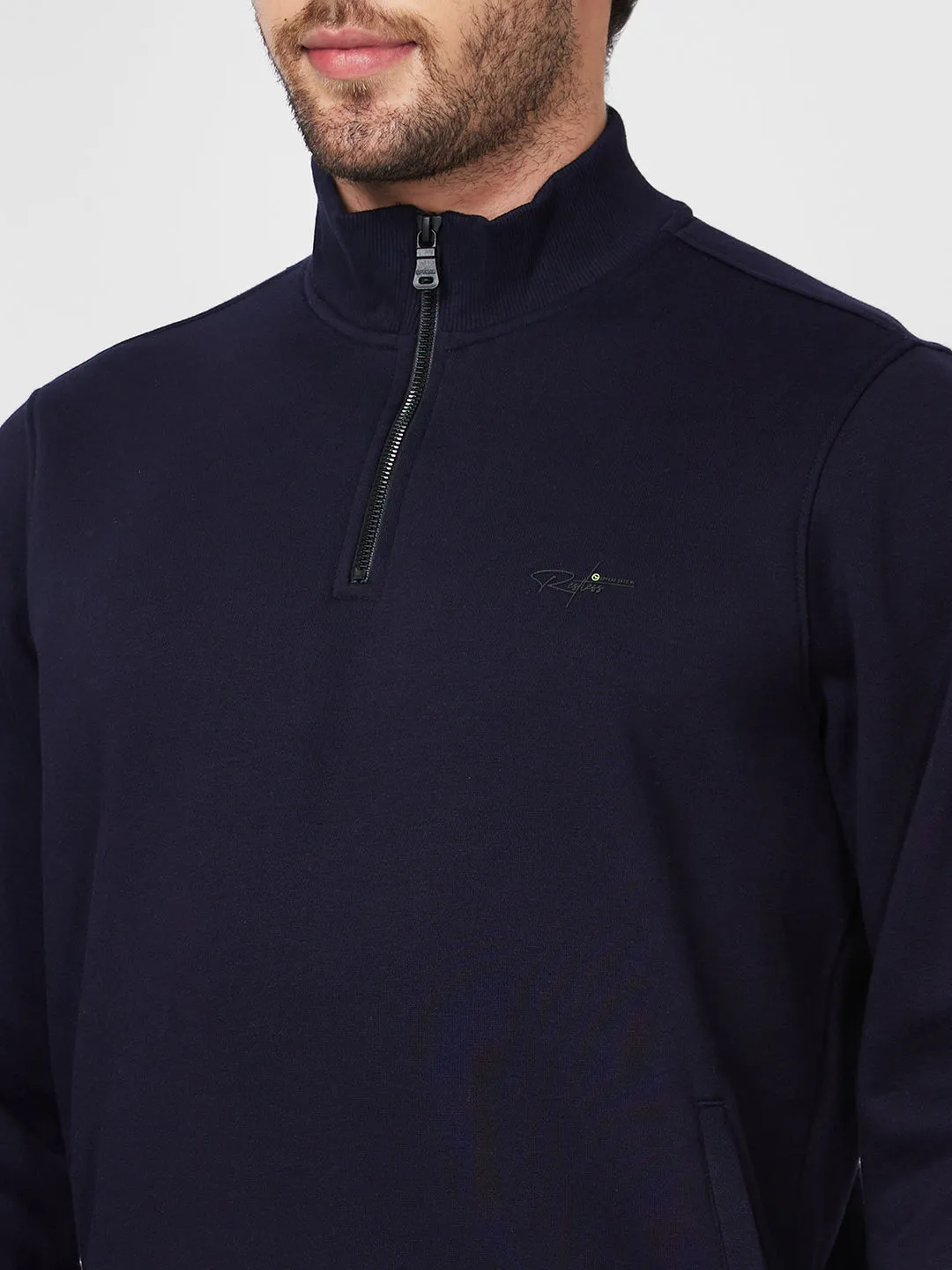 Spykar High Neck Full Sleeve Blue Sweatshirt For Men
