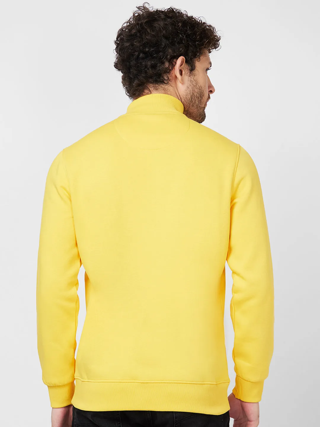Spykar High Neck Full Sleeve Yellow Sweatshirt For Men
