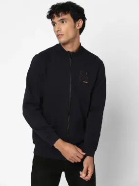 Spykar Men Navy Blue Blended Regular Fit Full Sleeve High Neck Printed Casual Sweatshirt