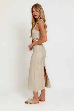 SQUARE NECK SLEEVELESS CROCHET MIDI DRESS