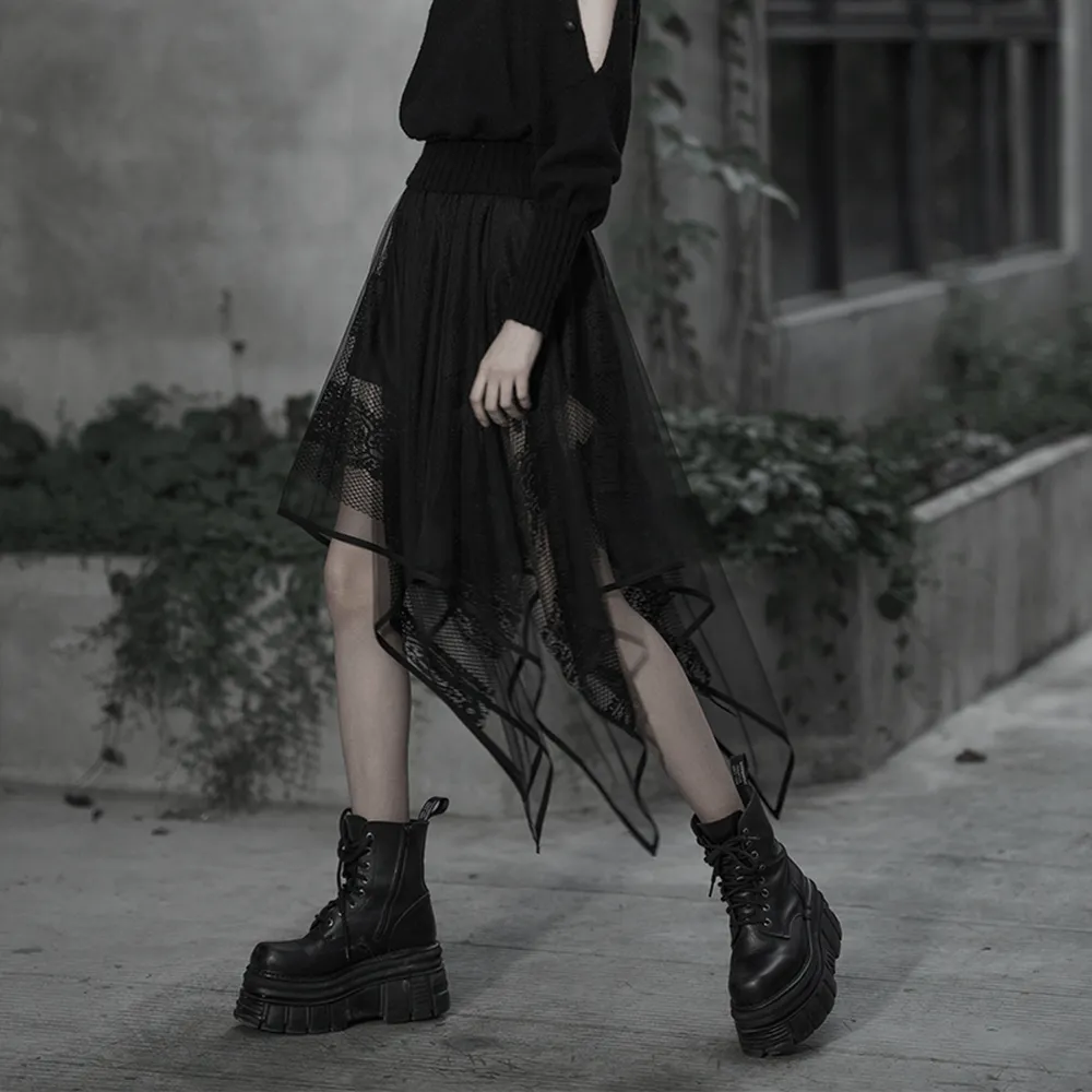 Stylish Black Gothic Layered Mesh and Lace Skirt