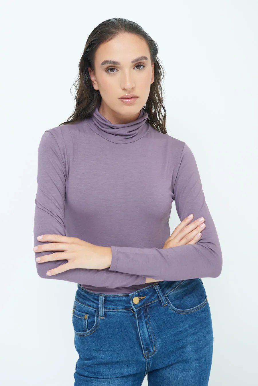 Stylish turtleneck long sleeve top wholesale