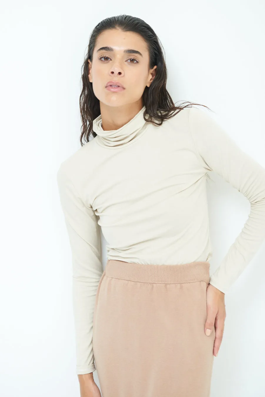 Stylish turtleneck long sleeve top wholesale
