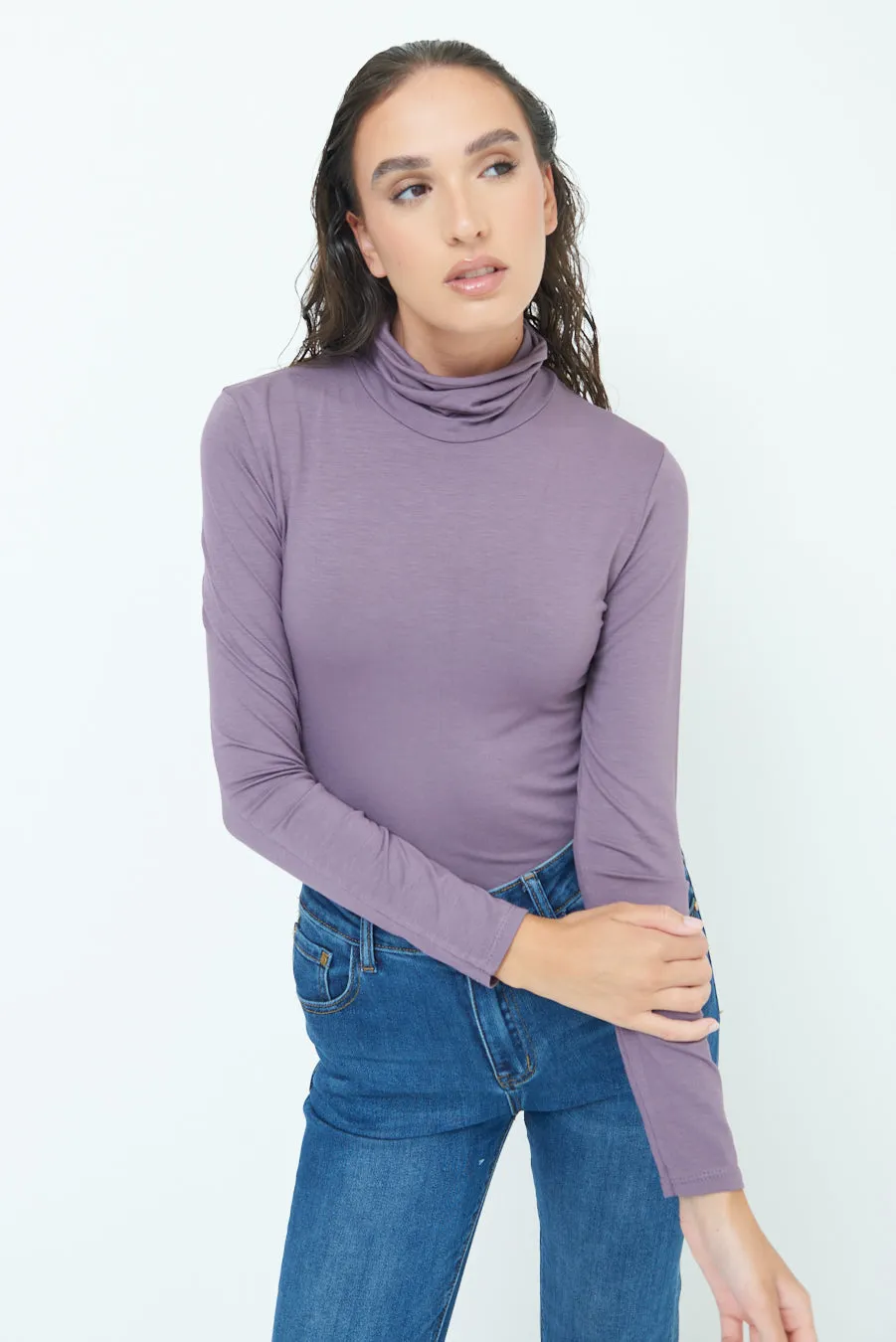 Stylish turtleneck long sleeve top wholesale