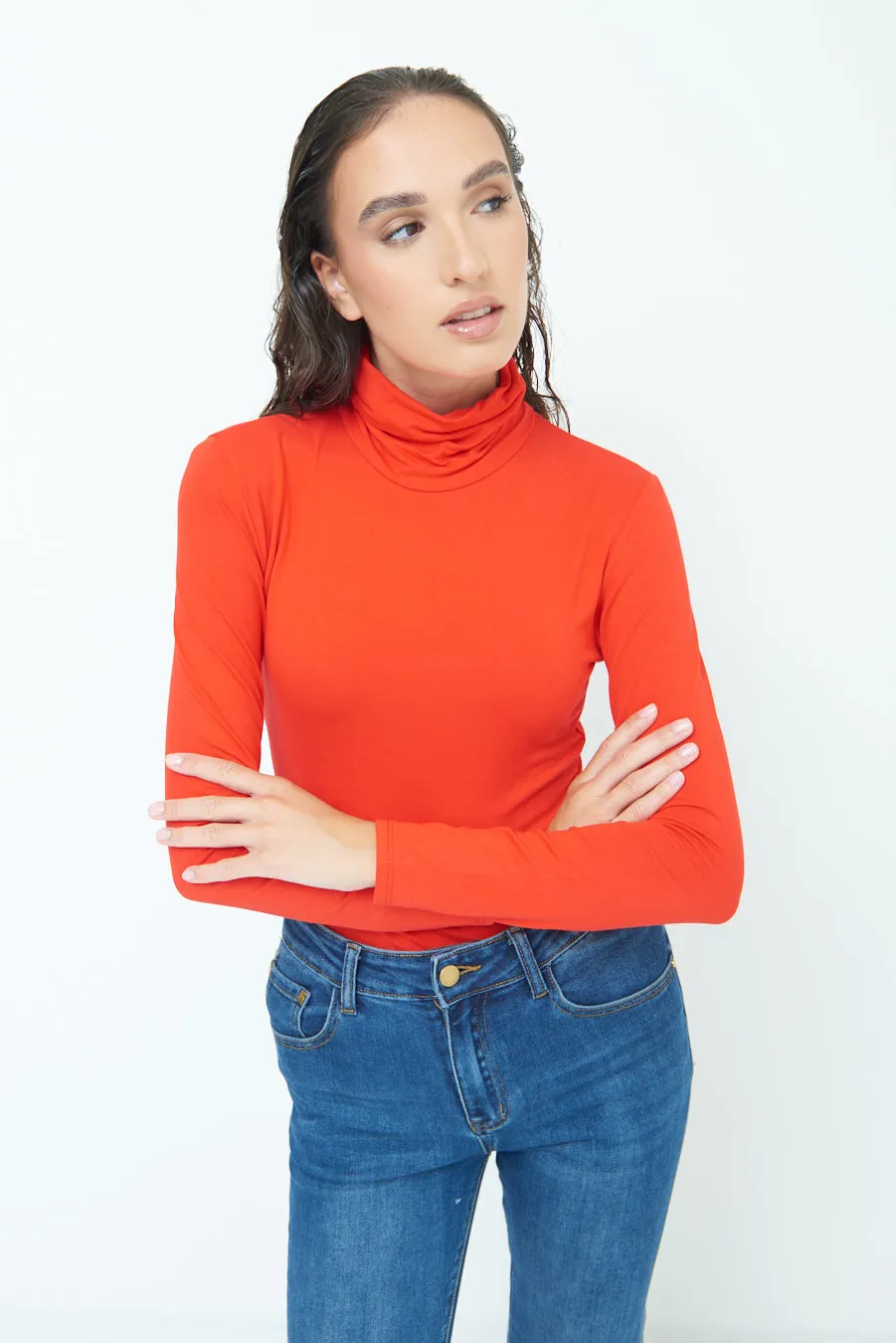 Stylish turtleneck long sleeve top wholesale