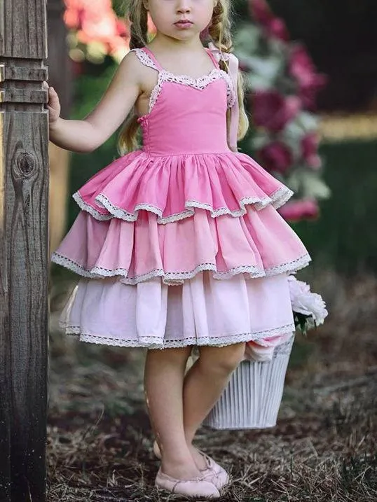 Summer Pierced Lace Suspender One-Piece Layered Dress