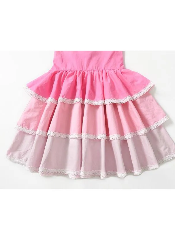 Summer Pierced Lace Suspender One-Piece Layered Dress