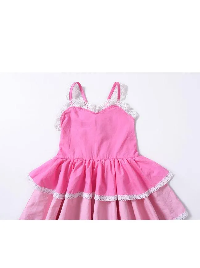 Summer Pierced Lace Suspender One-Piece Layered Dress