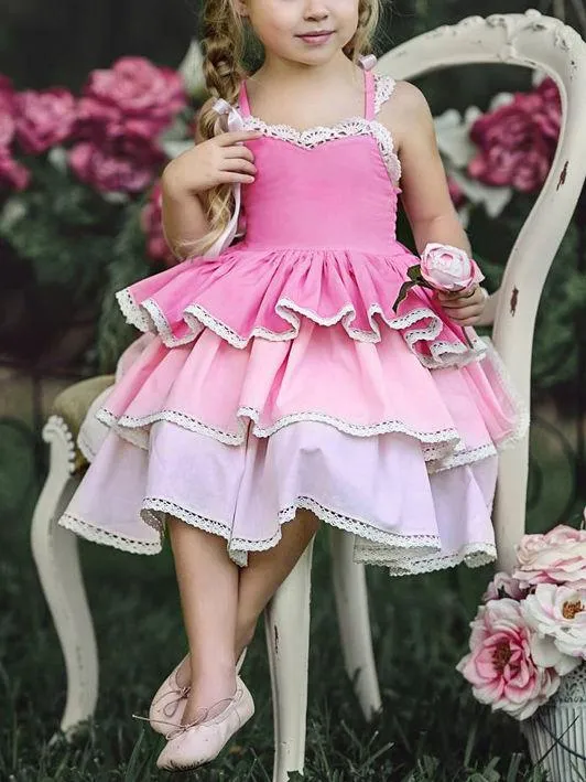 Summer Pierced Lace Suspender One-Piece Layered Dress