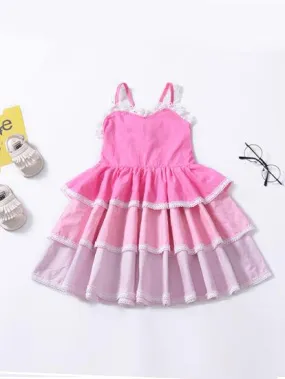 Summer Pierced Lace Suspender One-Piece Layered Dress