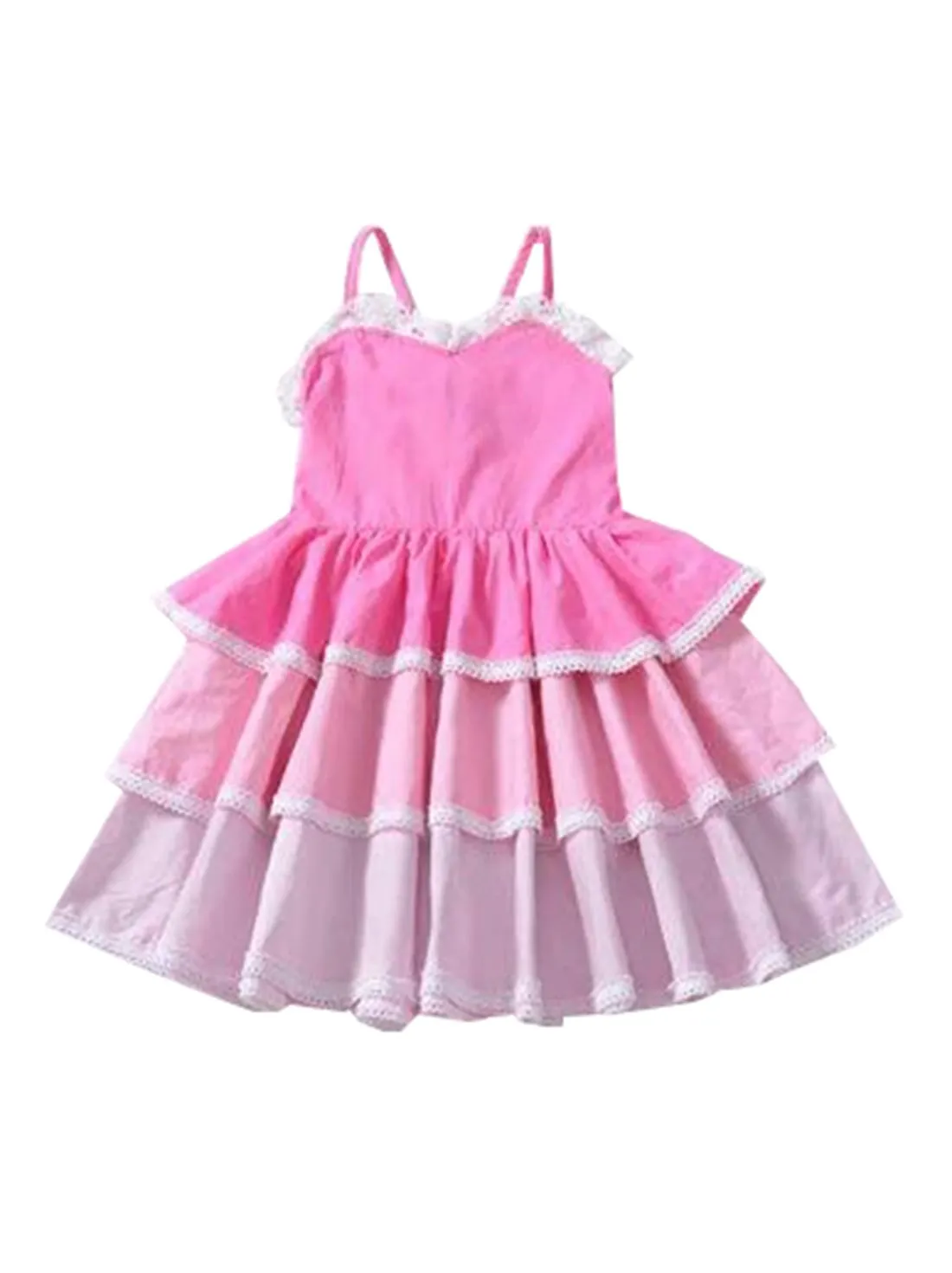 Summer Pierced Lace Suspender One-Piece Layered Dress