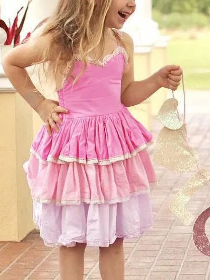 Summer Pierced Lace Suspender One-Piece Layered Dress