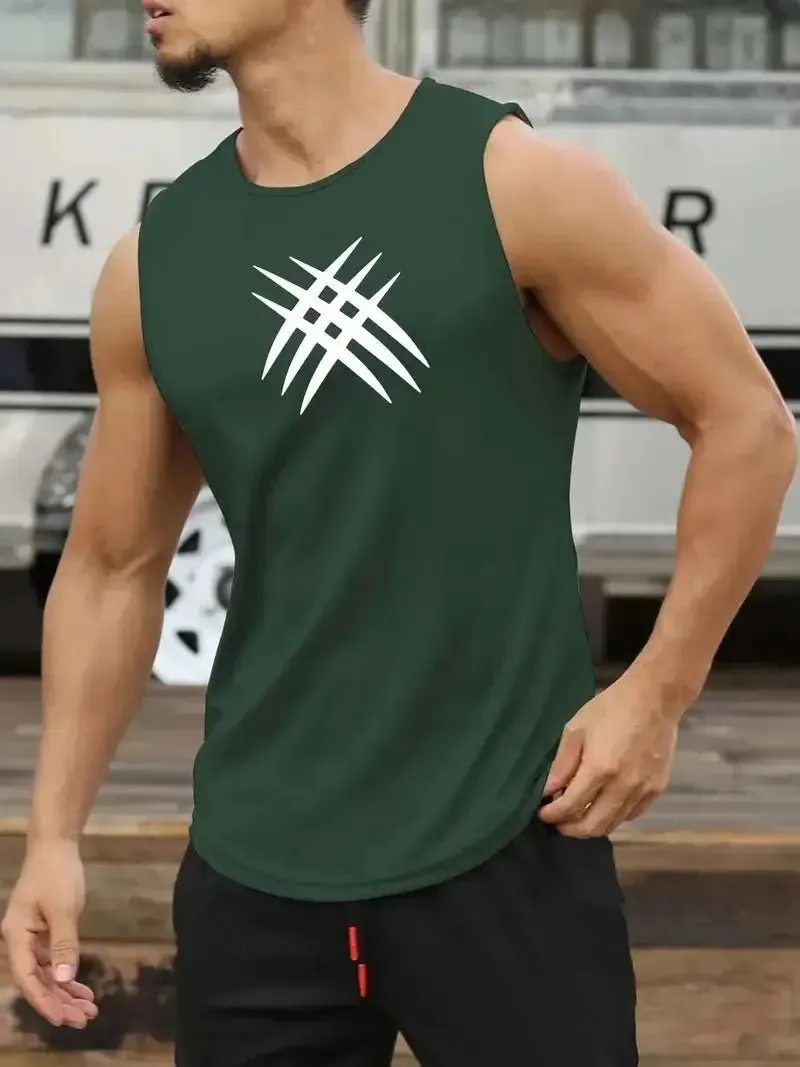 Summer Sleeveless Men's T-Shirt Fashion Braces Clothe pattern Print Casual O-Neck Outdoor Gym Clothing Man Pullover Sportswear