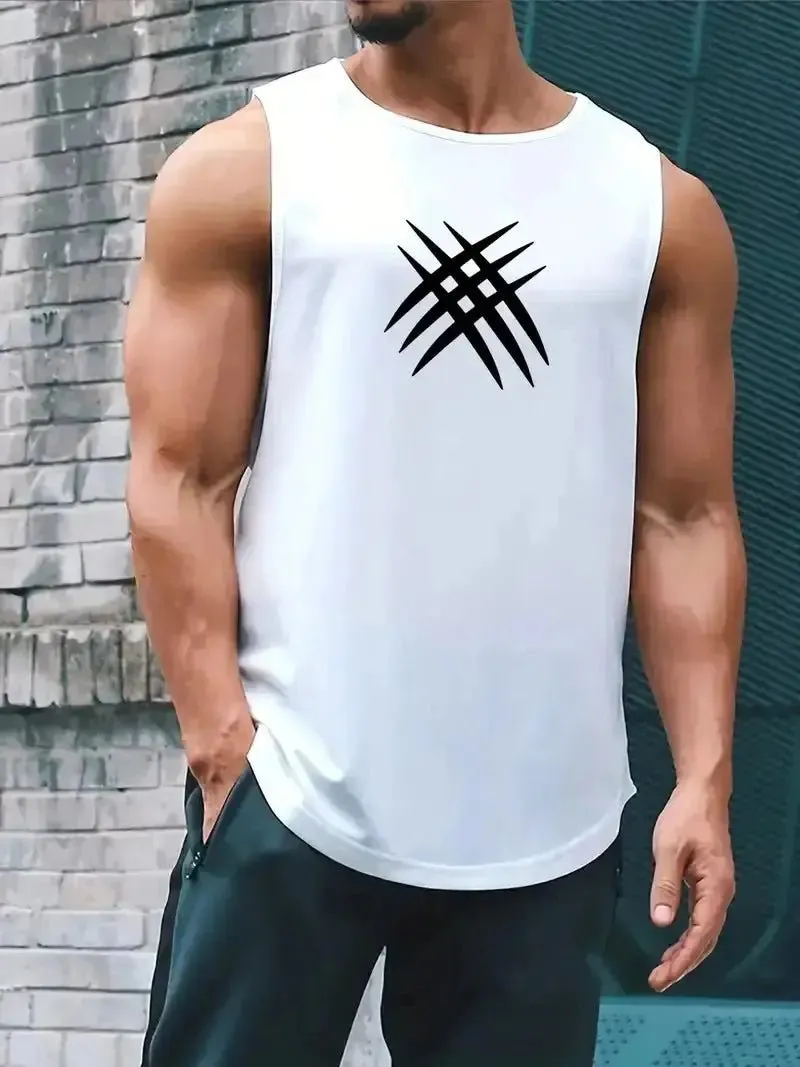 Summer Sleeveless Men's T-Shirt Fashion Braces Clothe pattern Print Casual O-Neck Outdoor Gym Clothing Man Pullover Sportswear