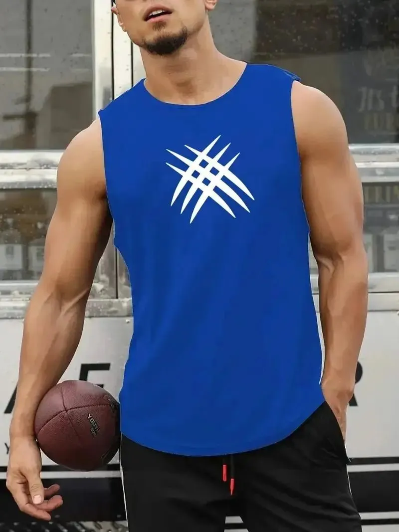 Summer Sleeveless Men's T-Shirt Fashion Braces Clothe pattern Print Casual O-Neck Outdoor Gym Clothing Man Pullover Sportswear
