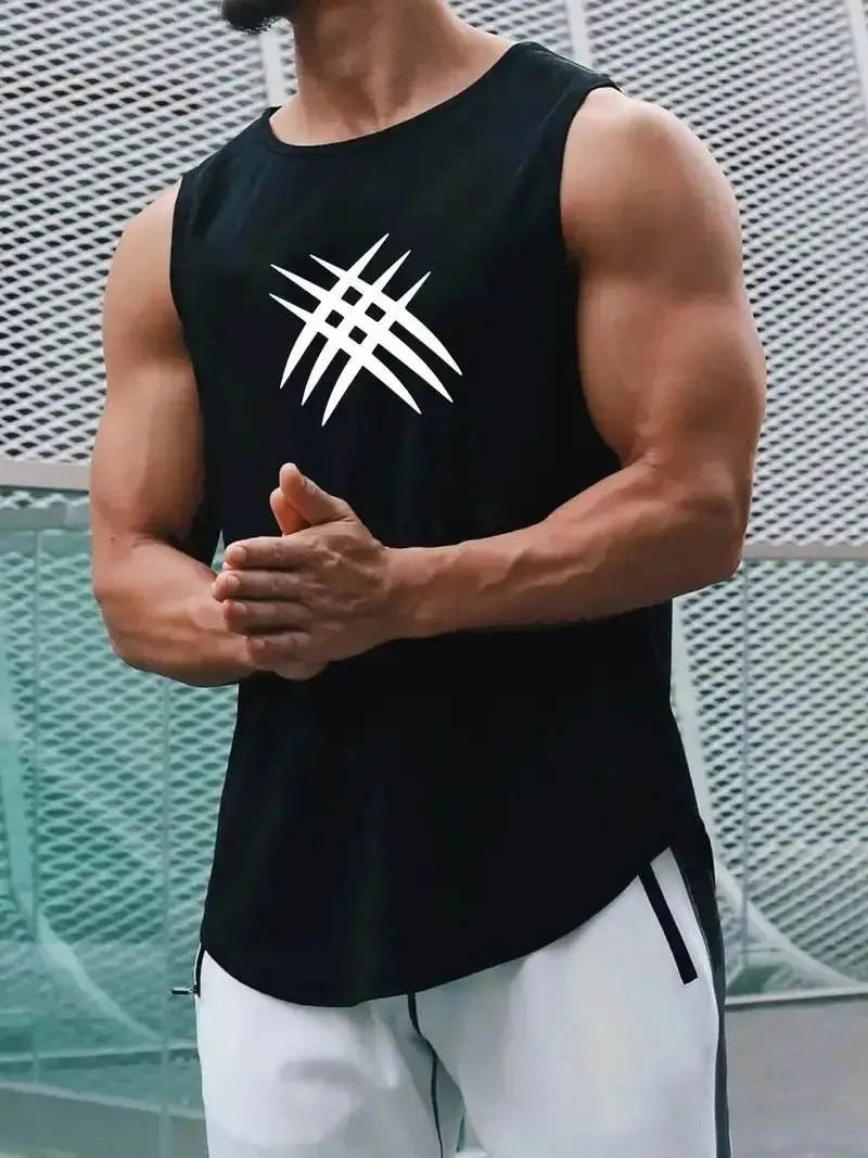 Summer Sleeveless Men's T-Shirt Fashion Braces Clothe pattern Print Casual O-Neck Outdoor Gym Clothing Man Pullover Sportswear