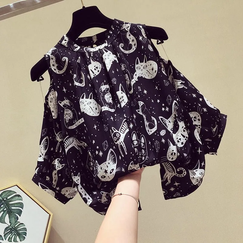 Summer Women Blouse Sexy Off Shoulder Chiffon Lantern Sleeve Loose Pattern