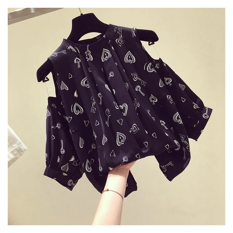 Summer Women Blouse Sexy Off Shoulder Chiffon Lantern Sleeve Loose Pattern