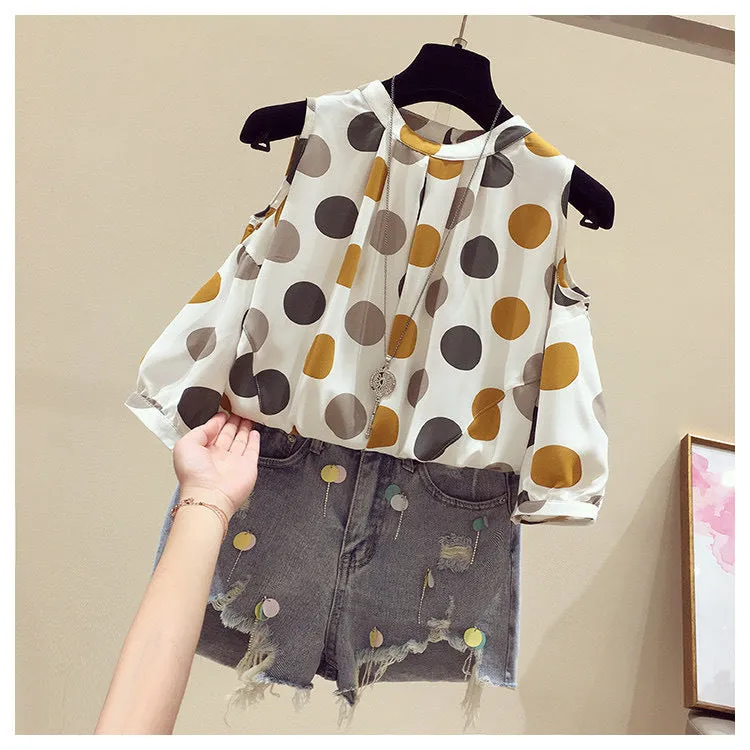 Summer Women Blouse Sexy Off Shoulder Chiffon Lantern Sleeve Loose Pattern