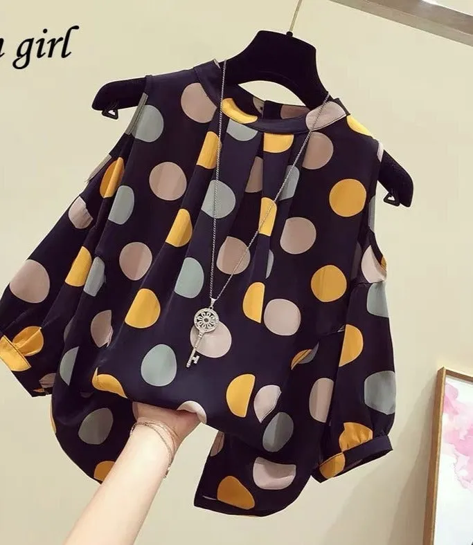 Summer Women Blouse Sexy Off Shoulder Chiffon Lantern Sleeve Loose Pattern