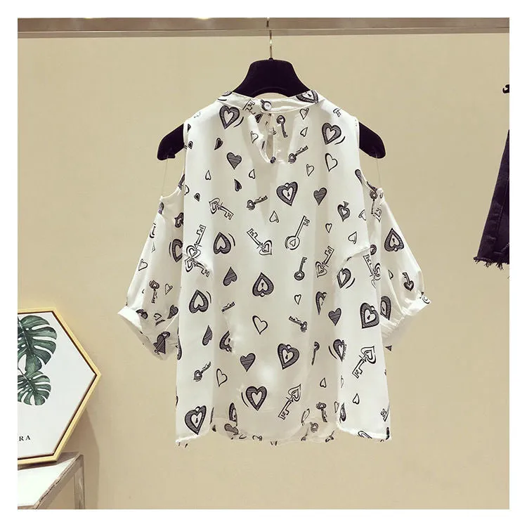 Summer Women Blouse Sexy Off Shoulder Chiffon Lantern Sleeve Loose Pattern