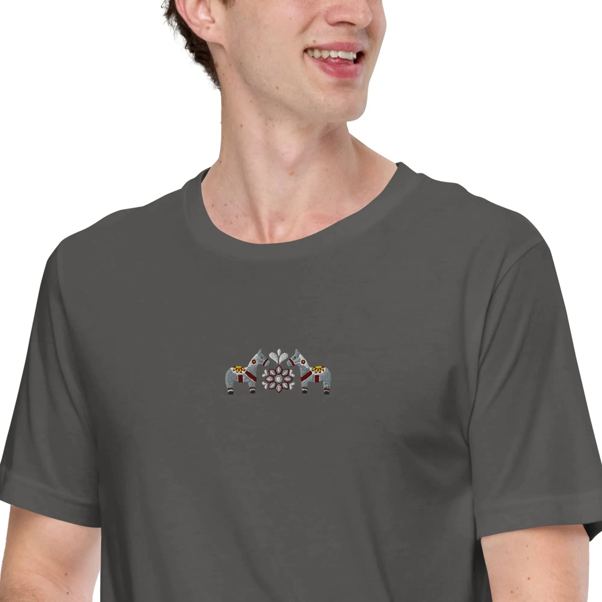 Swedish Gray Dala Horse Embroidered T-Shirt