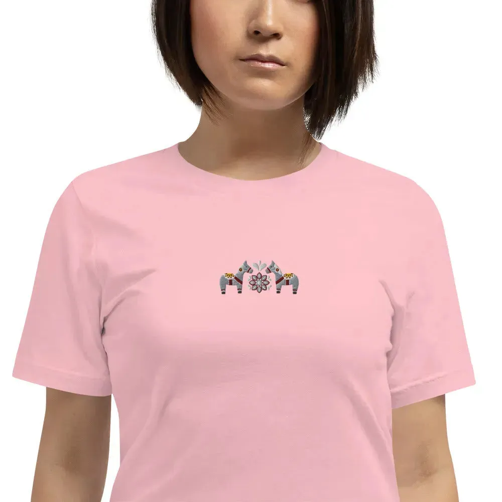 Swedish Gray Dala Horse Embroidered T-Shirt