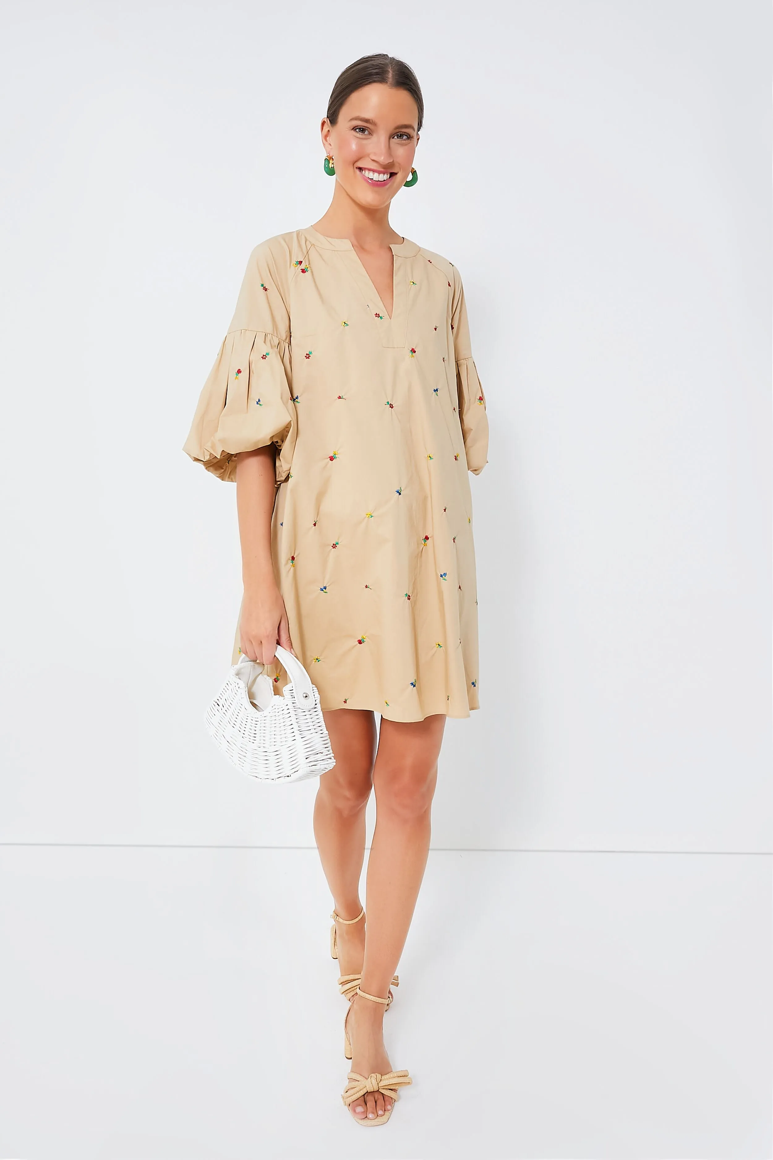 Tan Embroidered Brewster Mini Dress