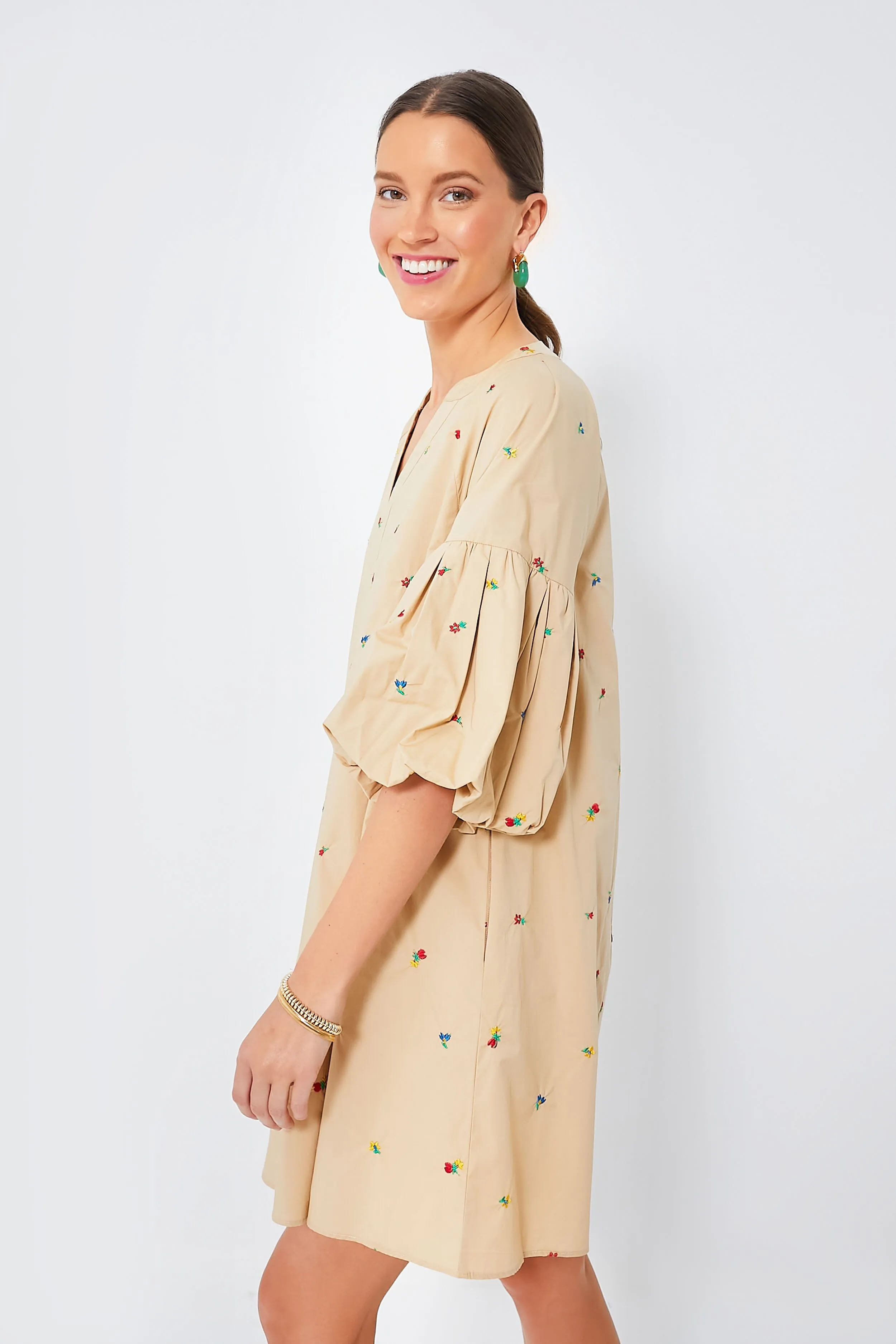 Tan Embroidered Brewster Mini Dress