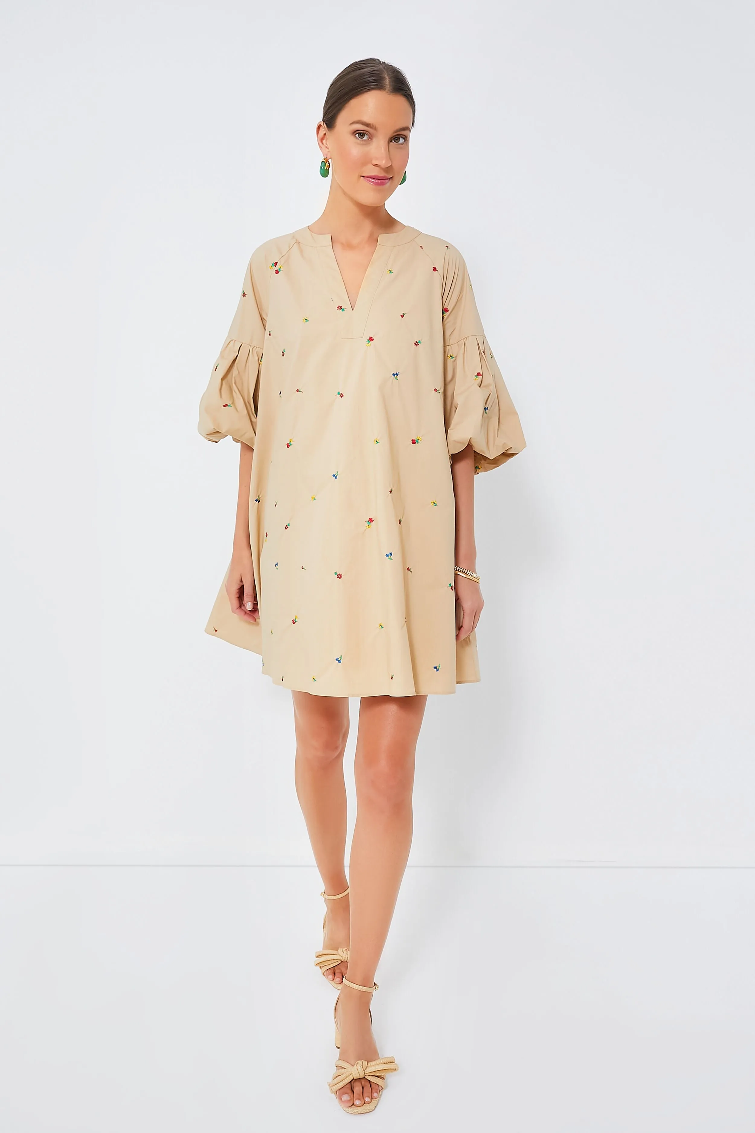 Tan Embroidered Brewster Mini Dress
