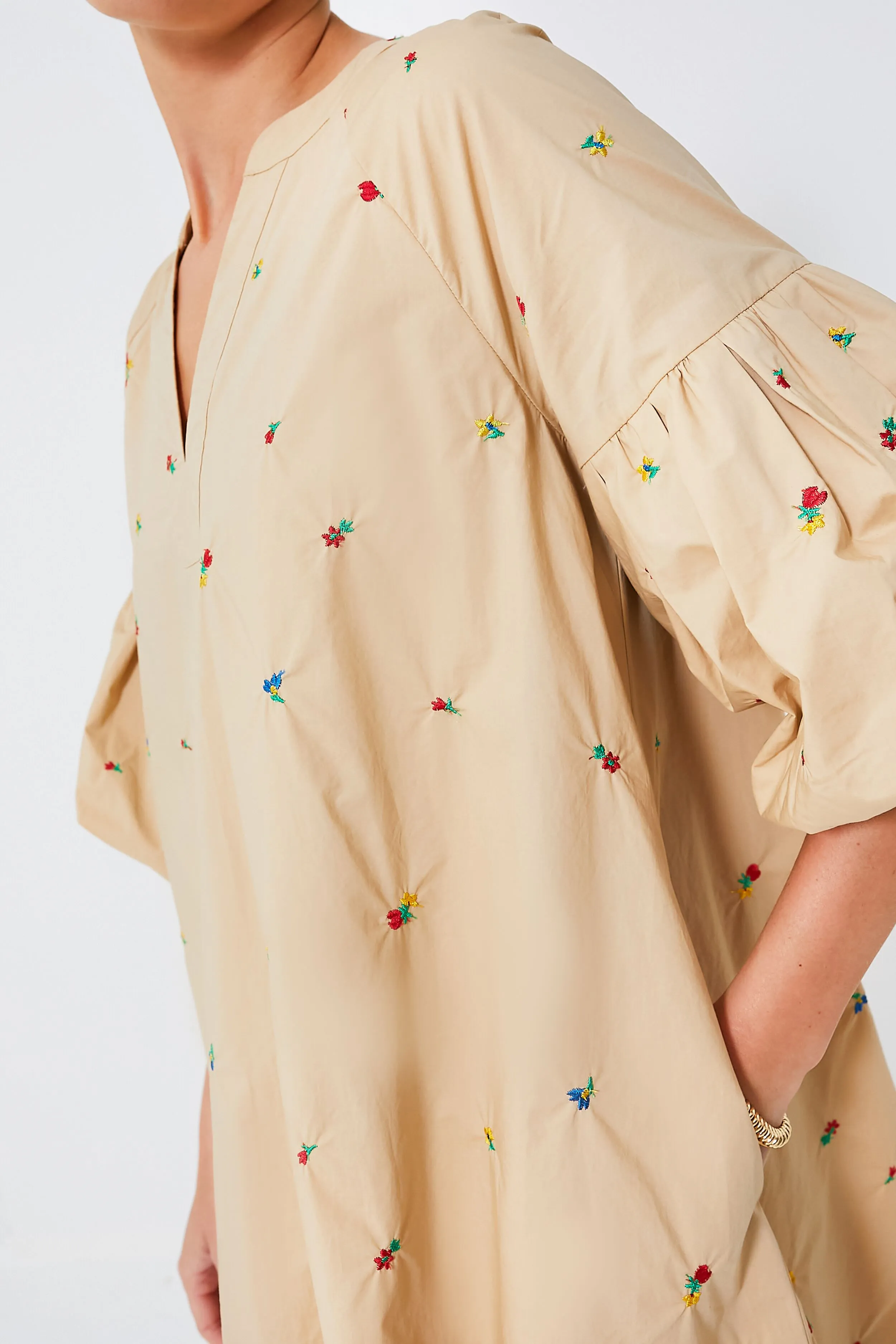 Tan Embroidered Brewster Mini Dress