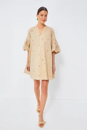 Tan Embroidered Brewster Mini Dress