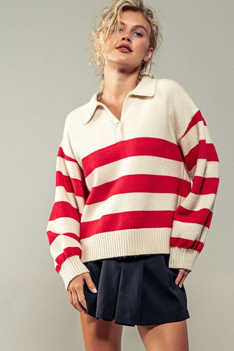 Taylor Striped Pullover- Red/Cream