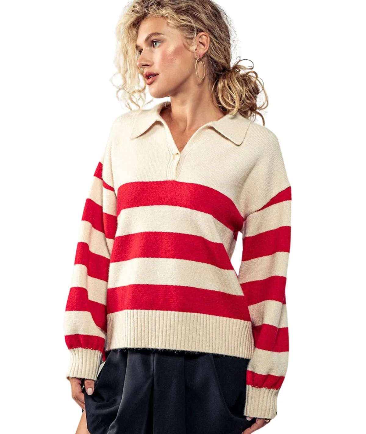 Taylor Striped Pullover- Red/Cream