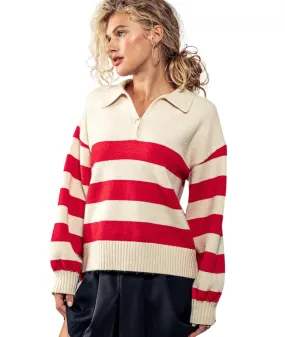 Taylor Striped Pullover- Red/Cream