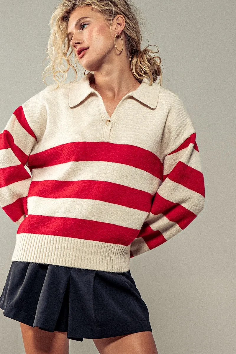 Taylor Striped Pullover- Red/Cream