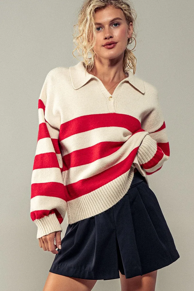 Taylor Striped Pullover- Red/Cream