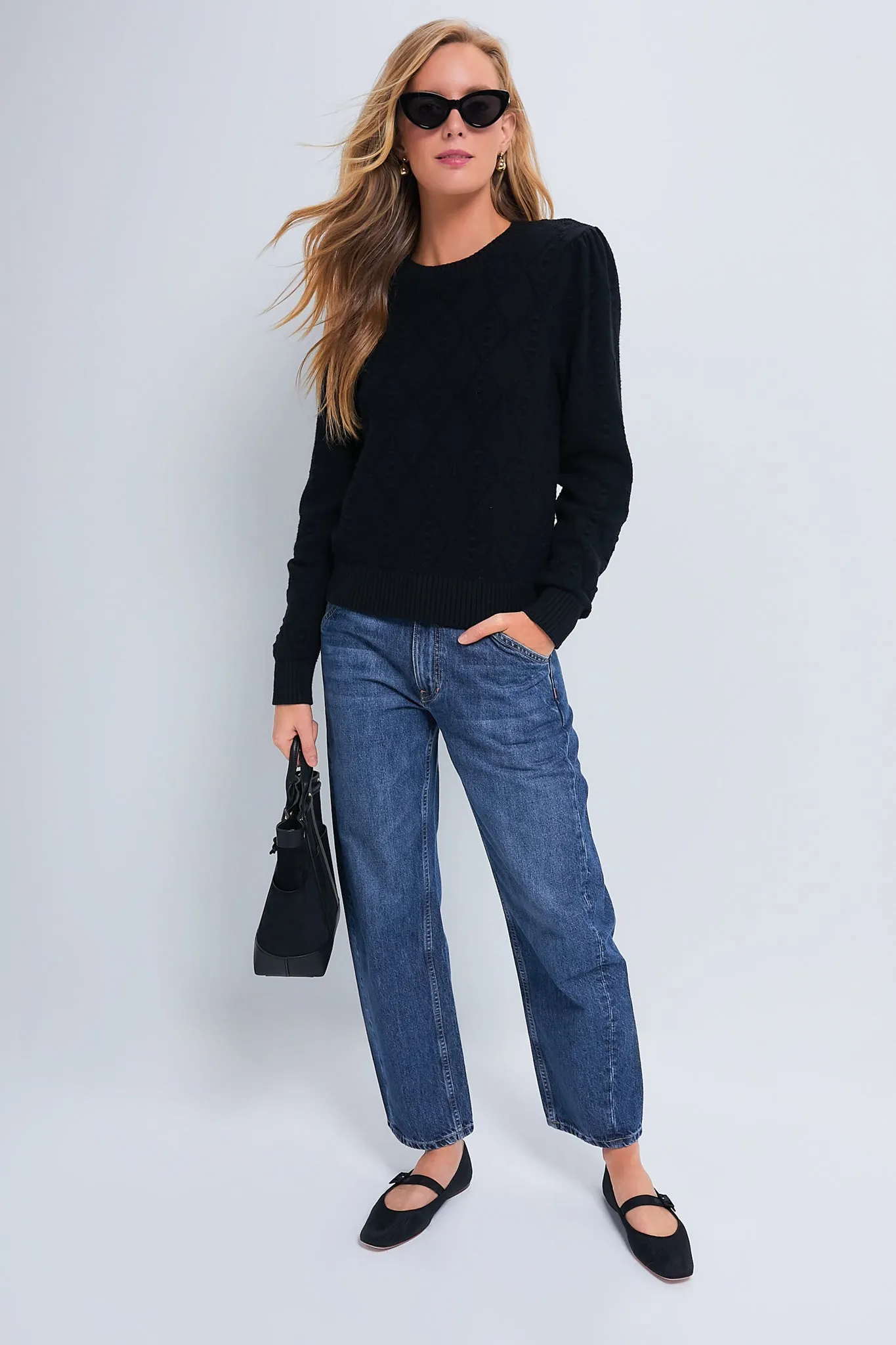Textured Black Crewneck Violet Sweater