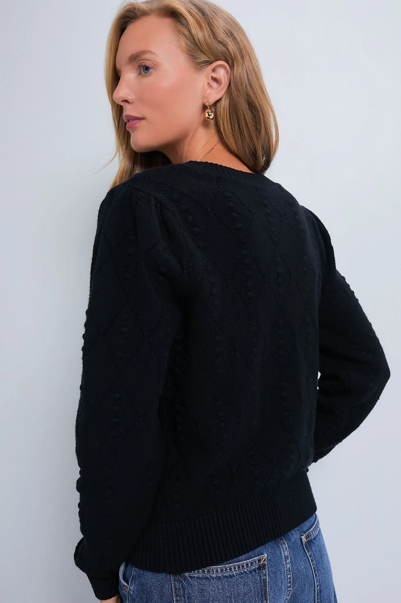 Textured Black Crewneck Violet Sweater