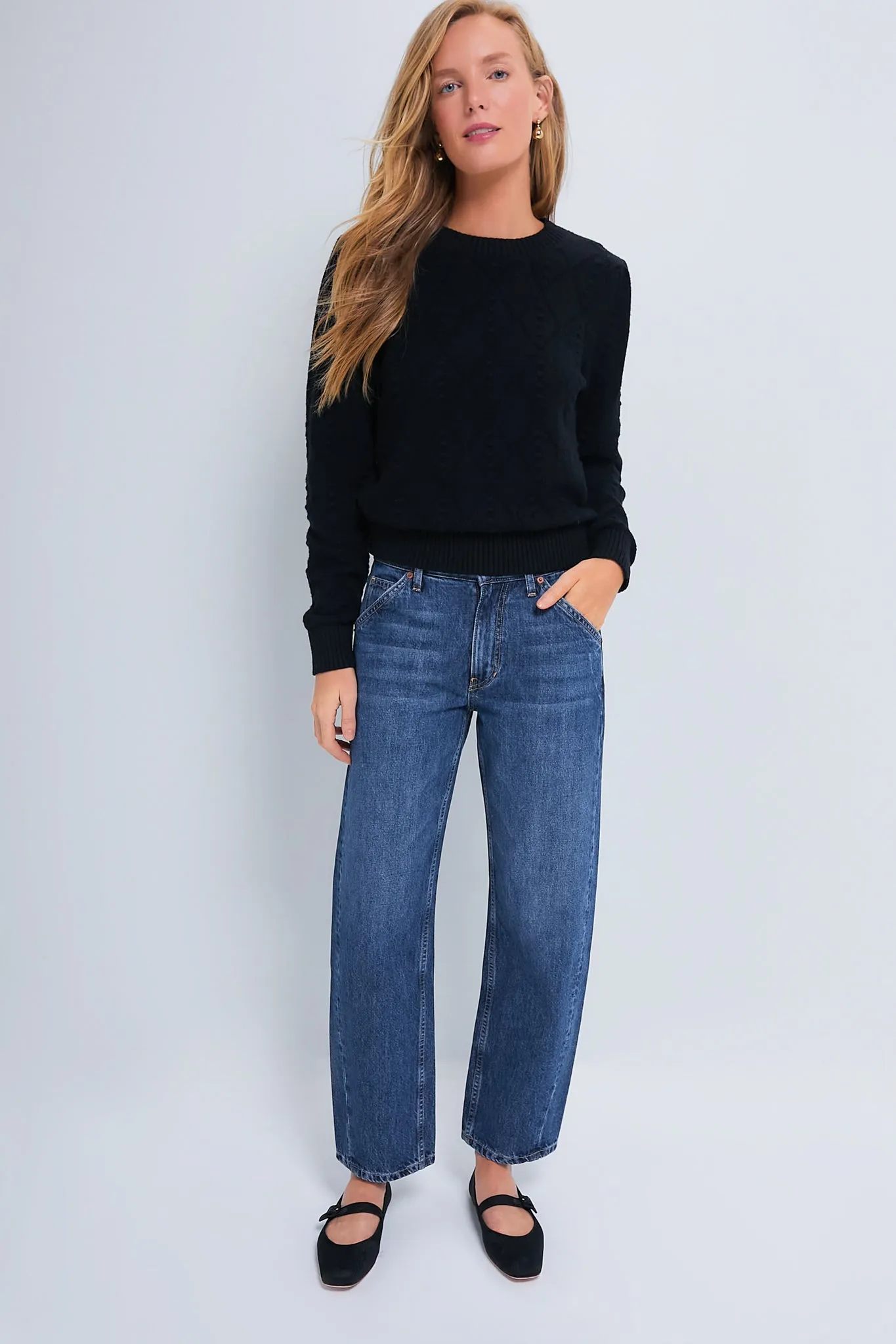 Textured Black Crewneck Violet Sweater