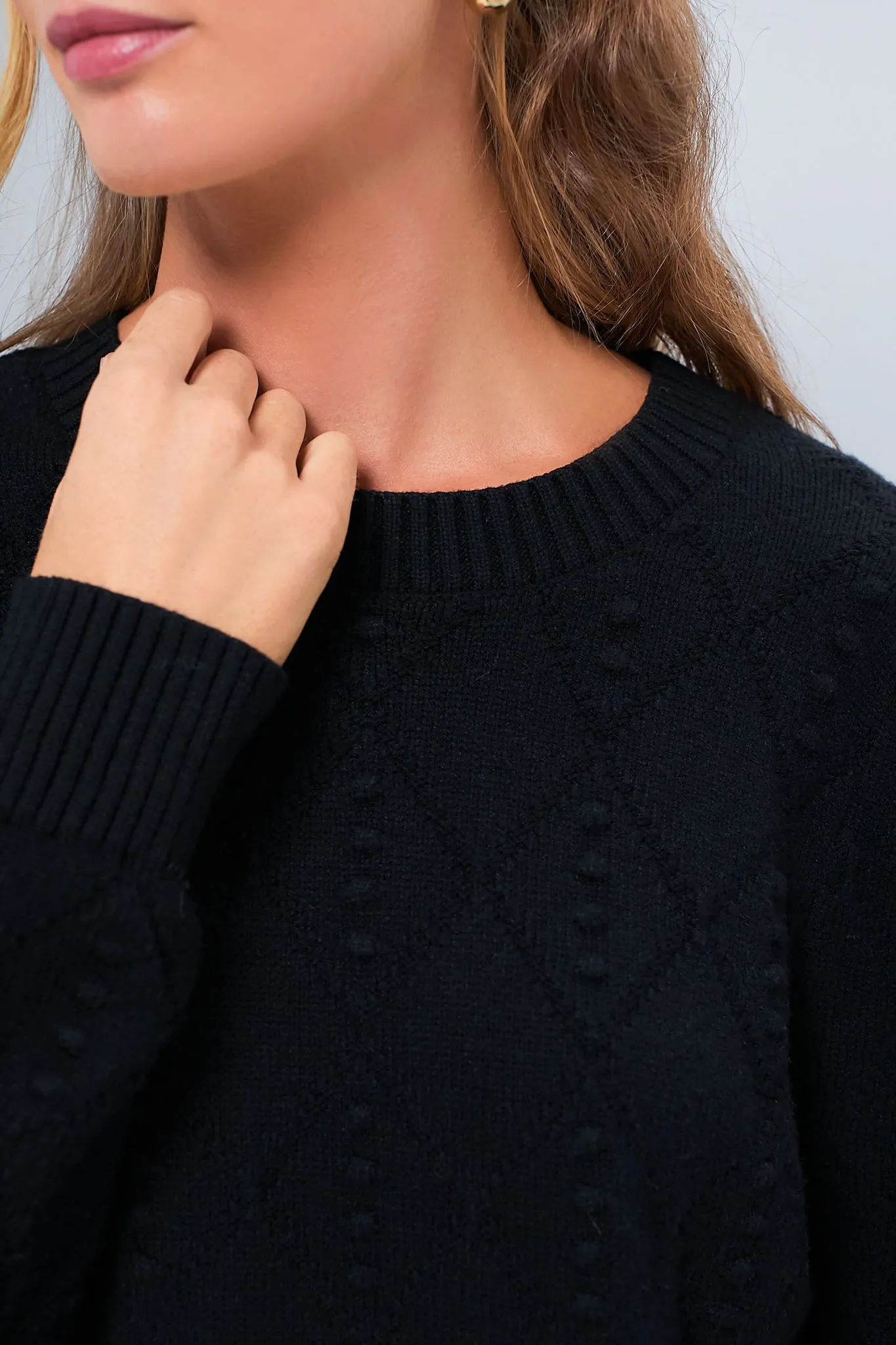 Textured Black Crewneck Violet Sweater
