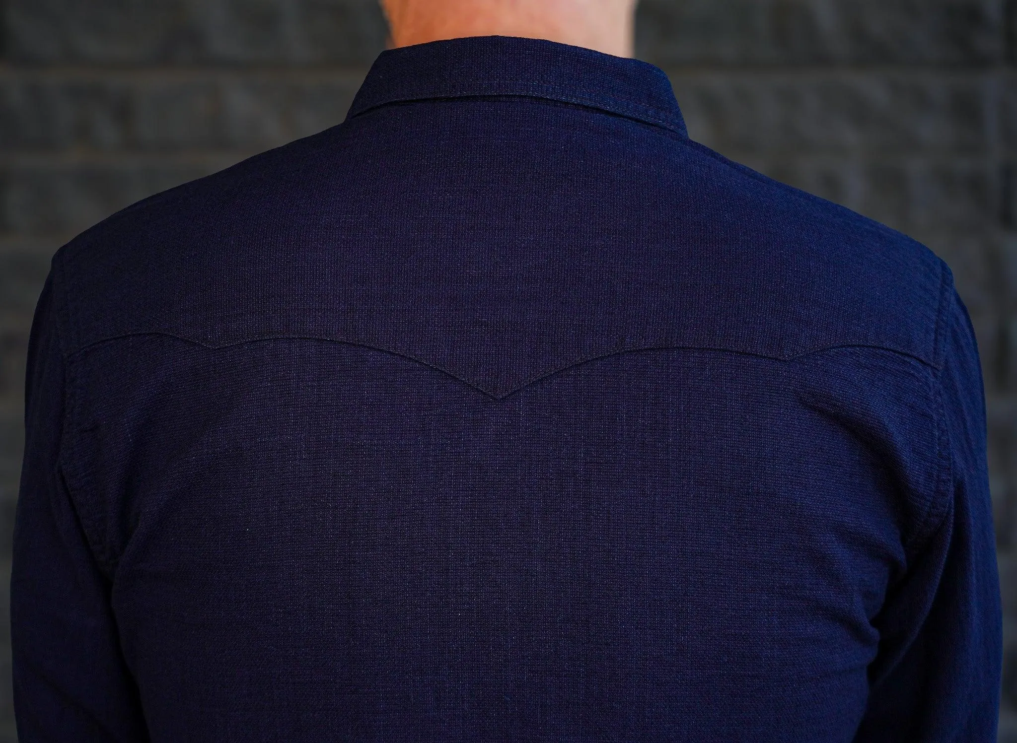 The Flat Head FN-SCW-002L Indigo Dobby Western Shirt