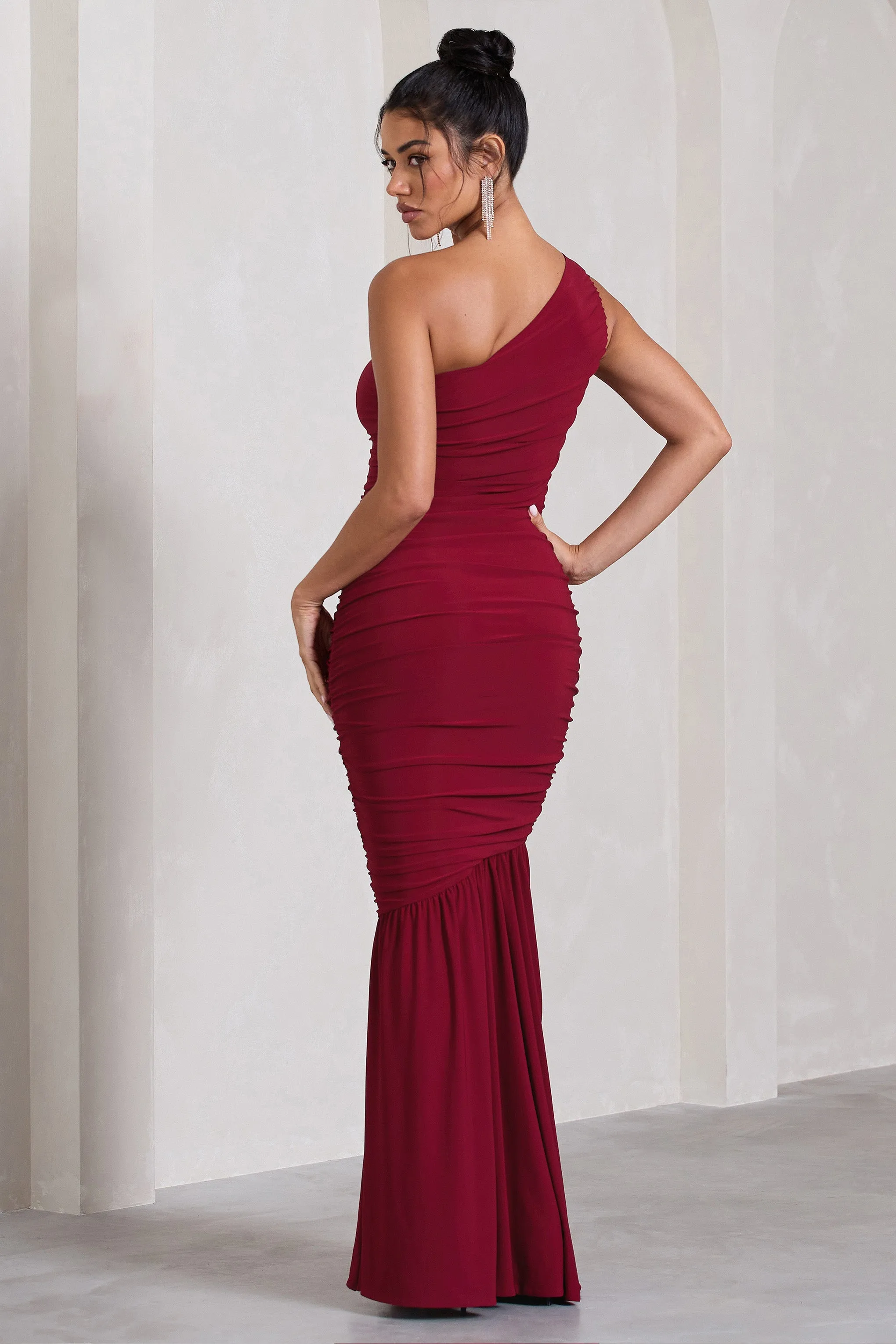 The Limelight | Berry One Shoulder Ruched  Maxi Dress
