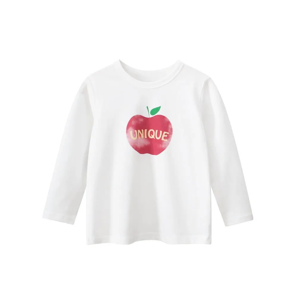 Toddler/Kid Girl's Long Sleeve Unique Apple Print Design T-shirt